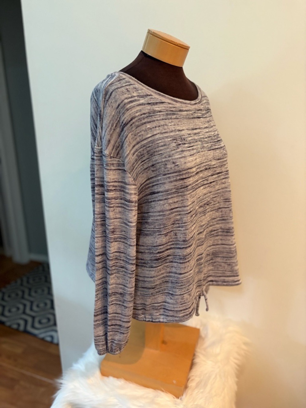 Mudd XL Marled Gray Lightweight Knit Top Drawstring Hem Casual Cozy - Picture 3 of 13